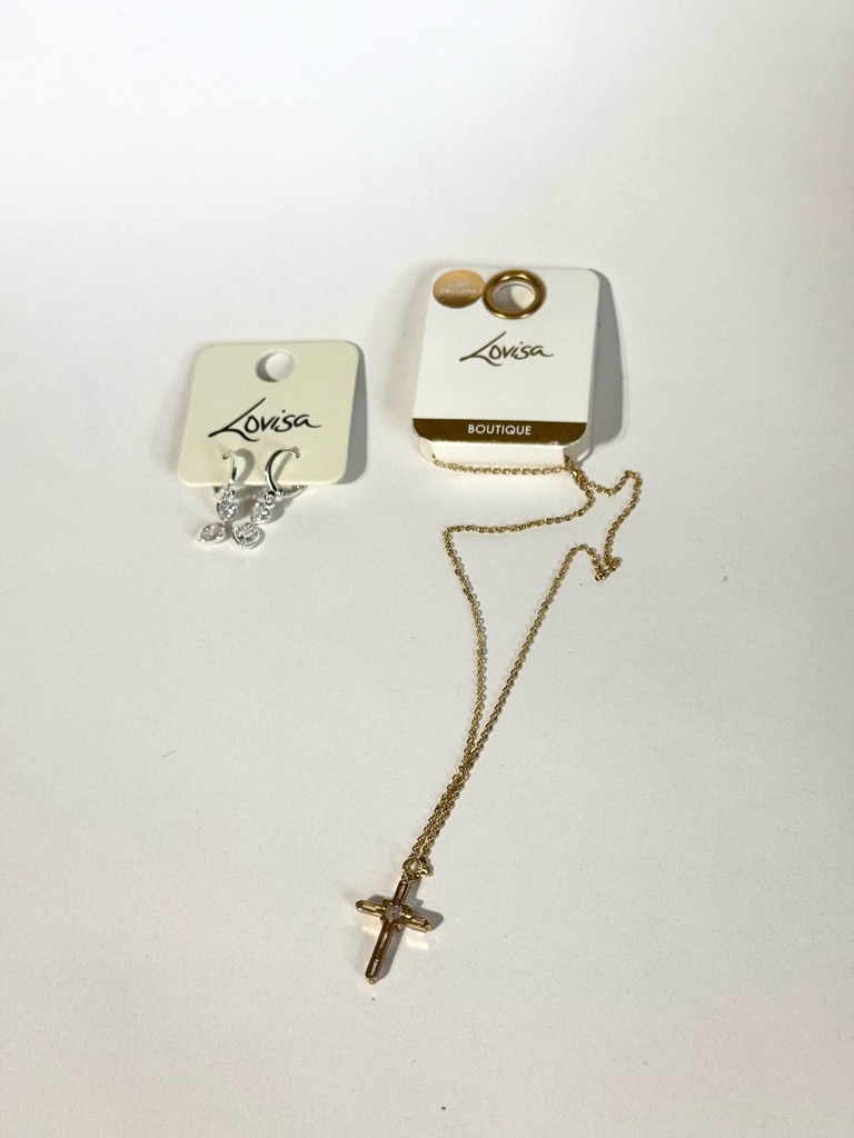 Lovisa Gold Cross Pendant Necklace And Silver Heart Earrings-Everyday Charm 20$